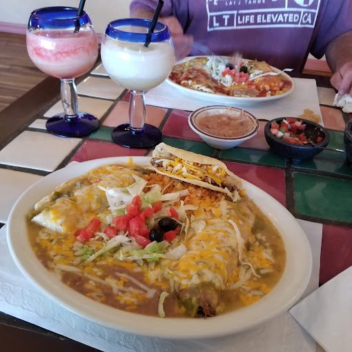 Enchilada plate with margaritas